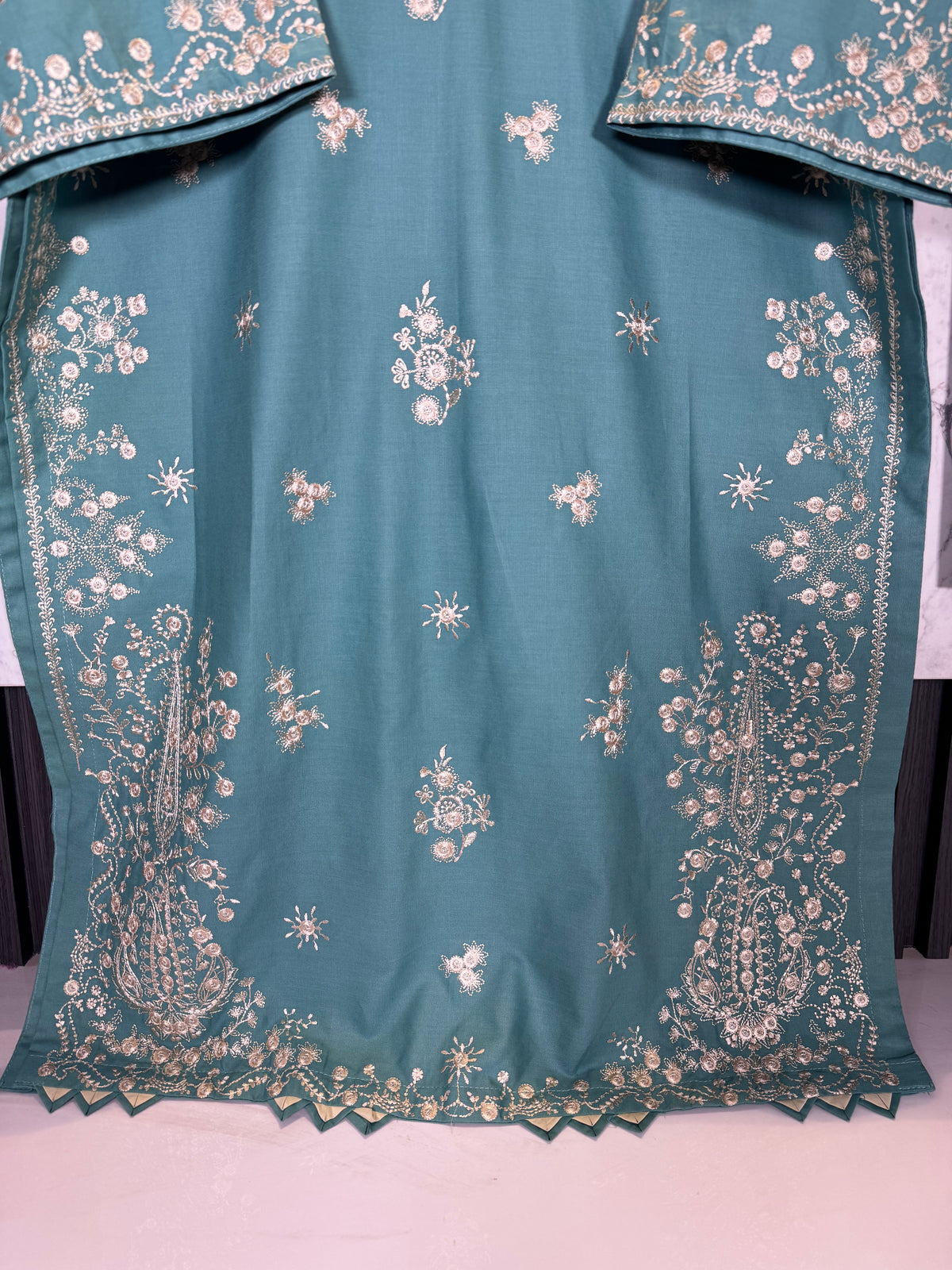 3 Piece Winter Cambric Embroidered Suit