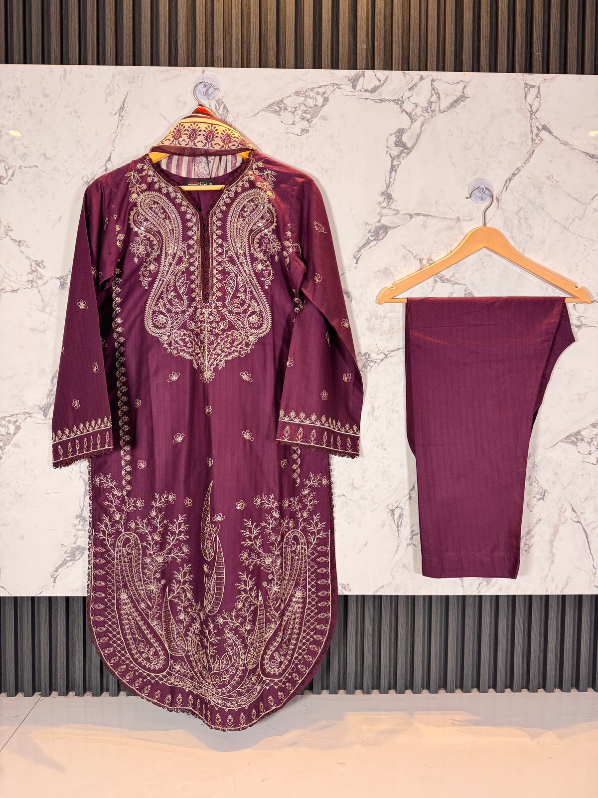 3 Piece Embroidered Winter Cambric Suit