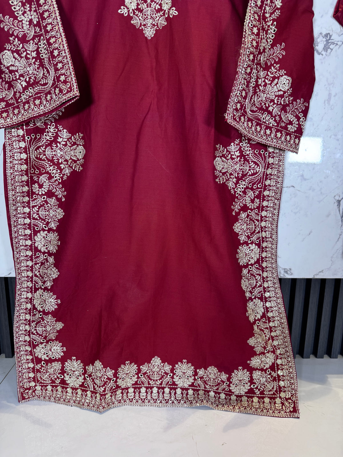 3 Piece Winter Cambric Embroidered Suit
