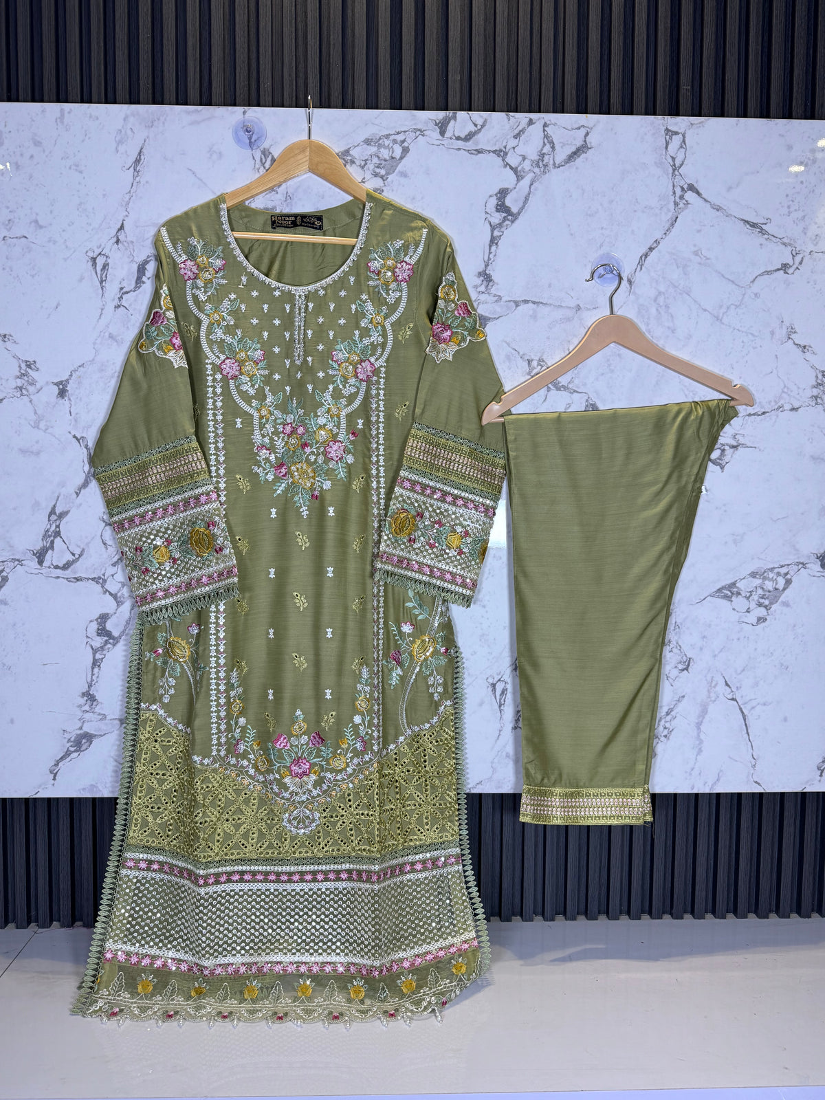 3 Piece Viscous Full Embroidered Suit