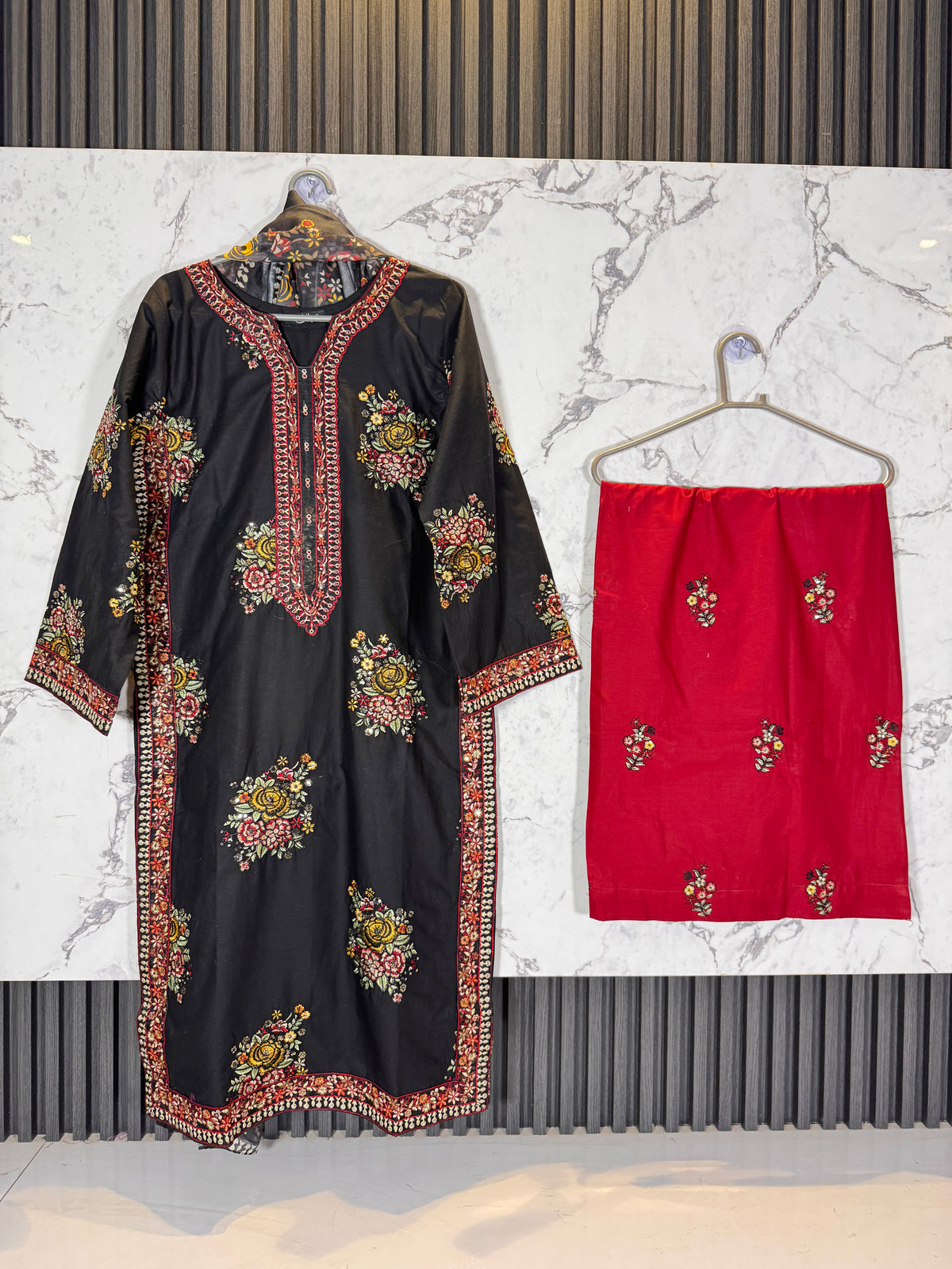 3 Piece Embroidered Winter Cambric suit