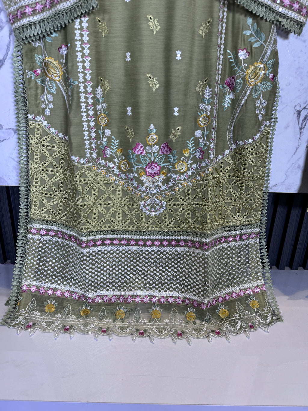 3 Piece Viscous Full Embroidered Suit
