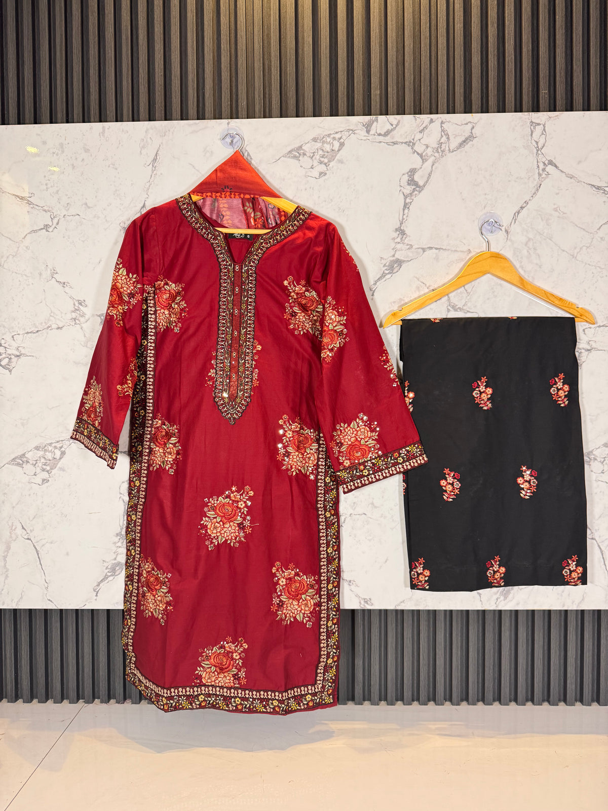 3 Piece Embroidered Winter Cambric Suit