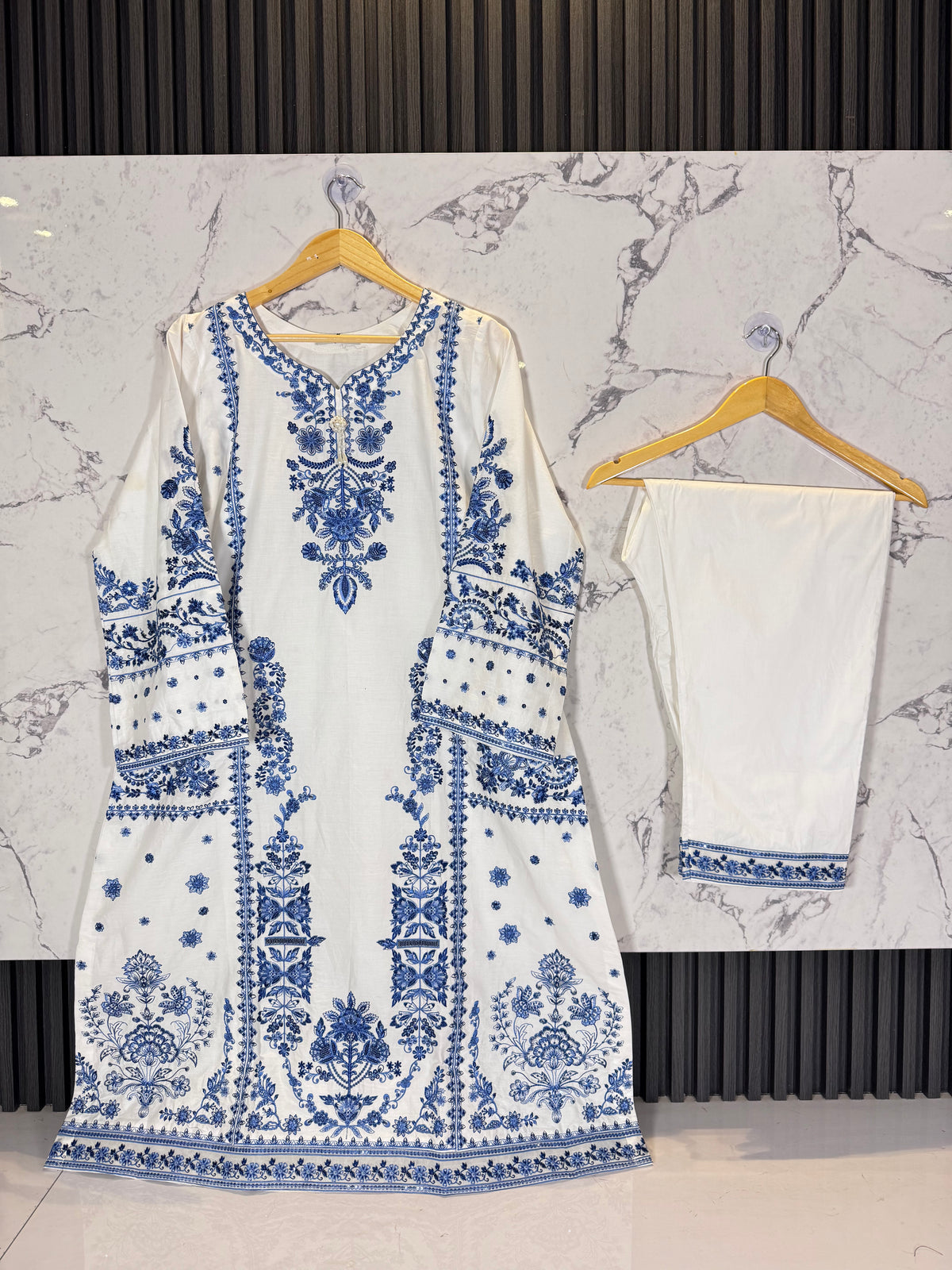 3 Piece Winter Cambric Embroidered Suit