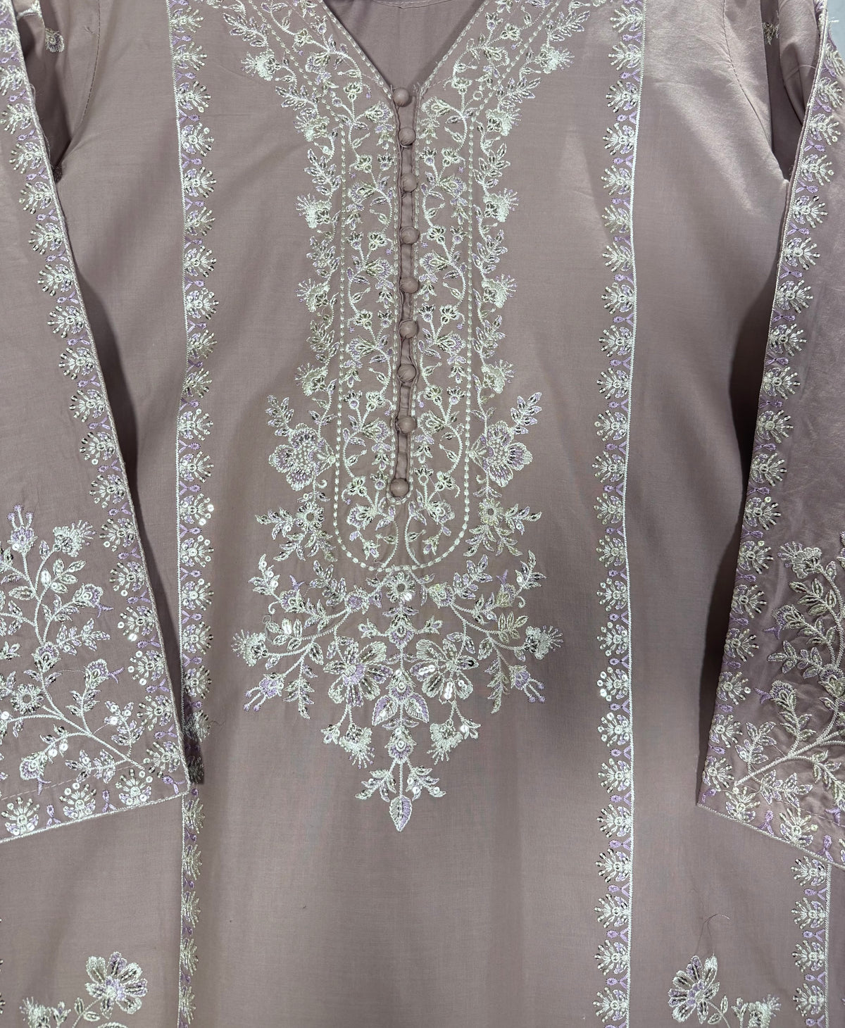 3 Piece Winter Cambric Embroidered Suit