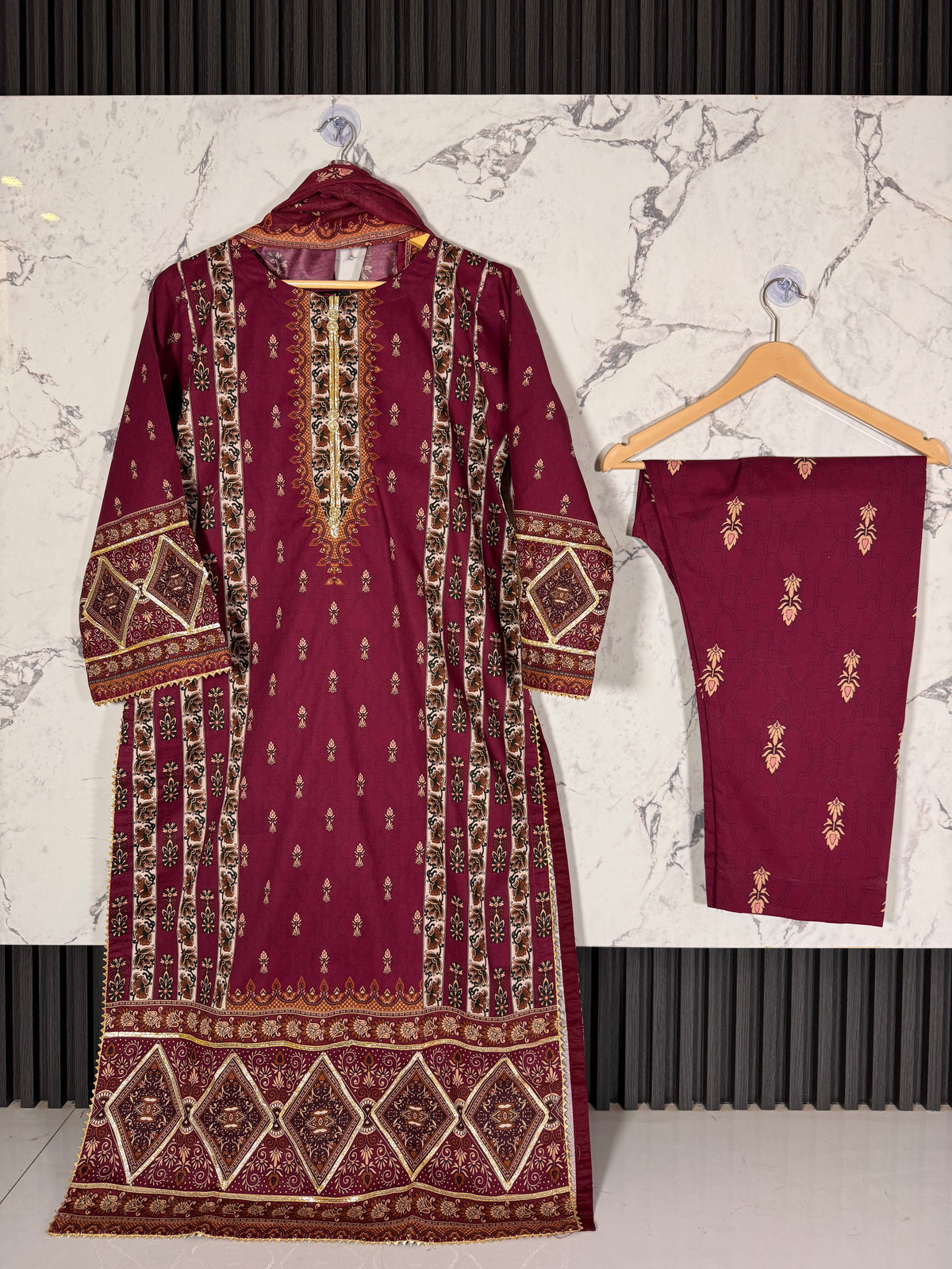 3 Piece Printed Winter Cotton Suit