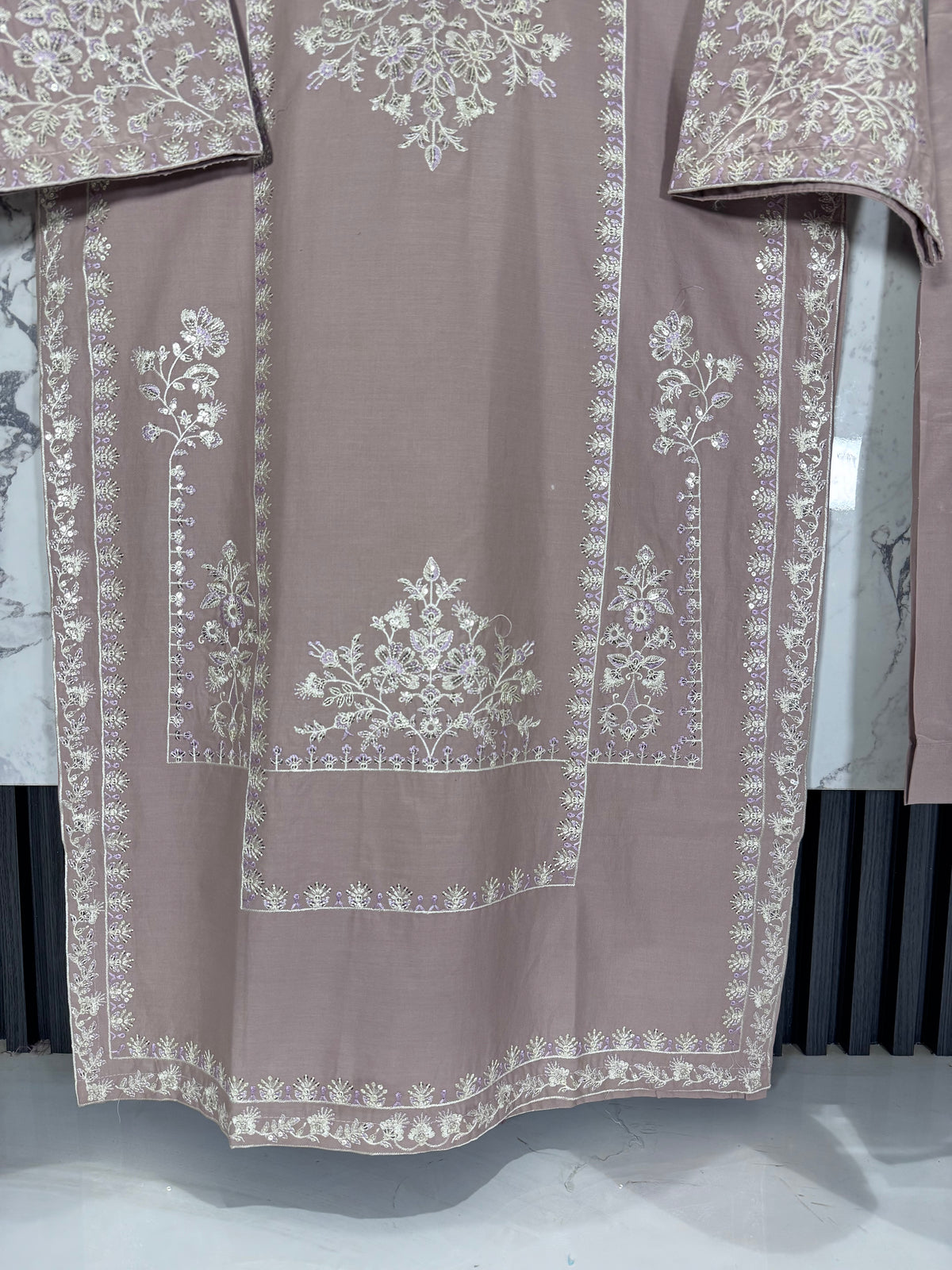 3 Piece Winter Cambric Embroidered Suit