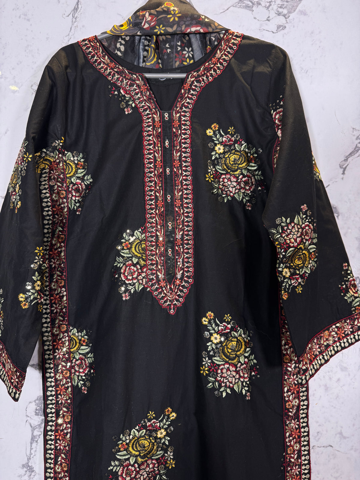 3 Piece Embroidered Winter Cambric suit