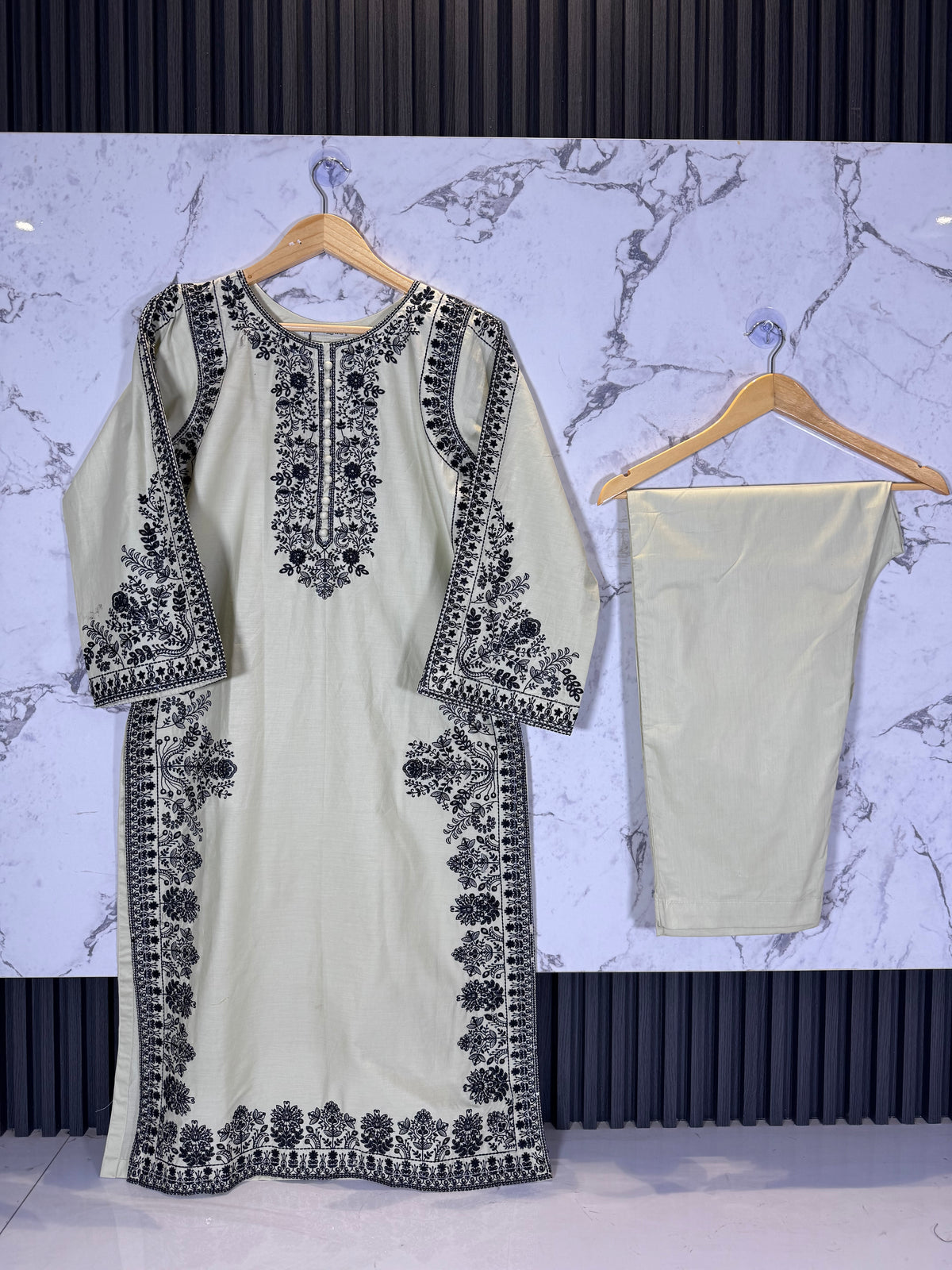 3 Piece Winter Cambric Embroidered Suit