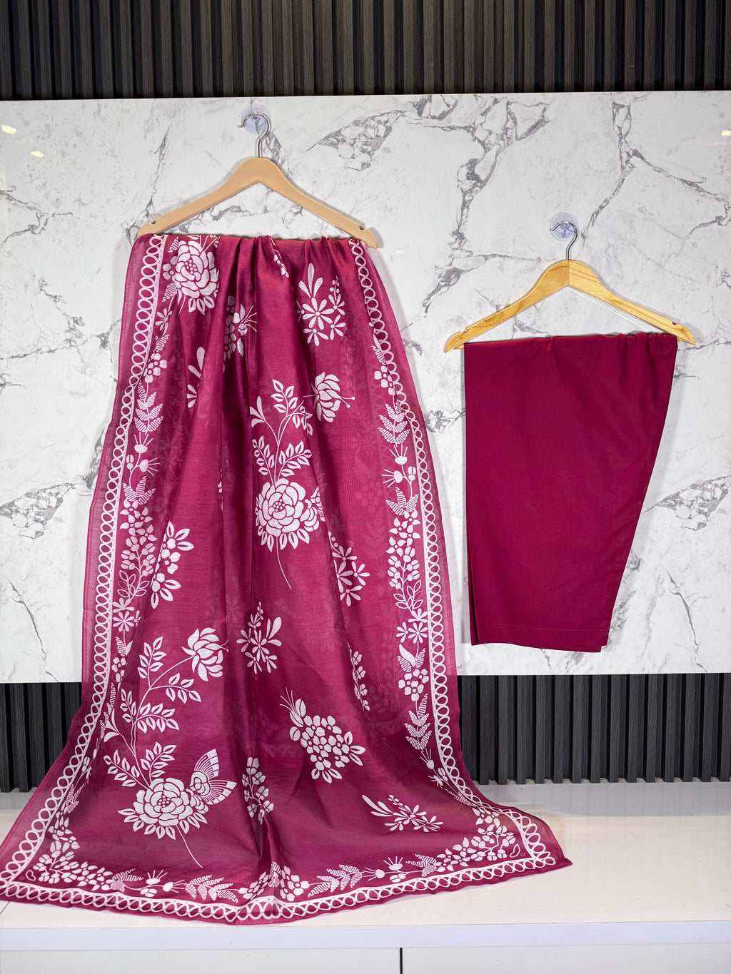 3 Piece Winter Cambric Embroidered Suit