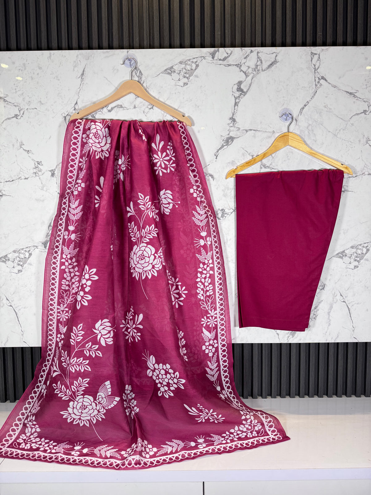 3 Piece Winter Cambric Embroidered Suit
