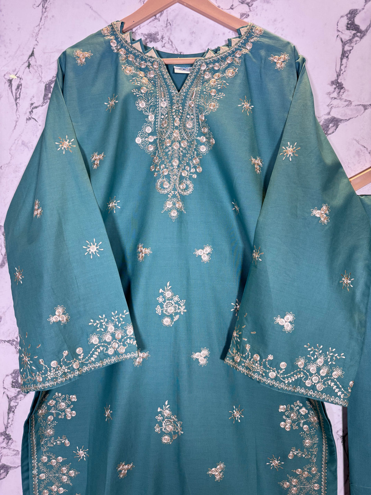 3 Piece Winter Cambric Embroidered Suit