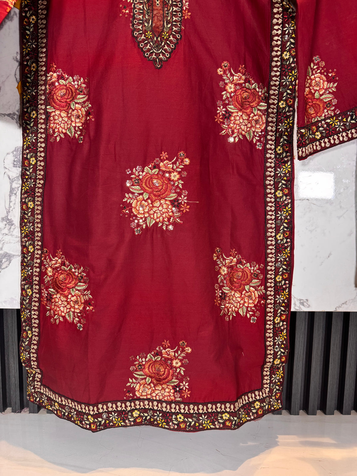 3 Piece Embroidered Winter Cambric Suit