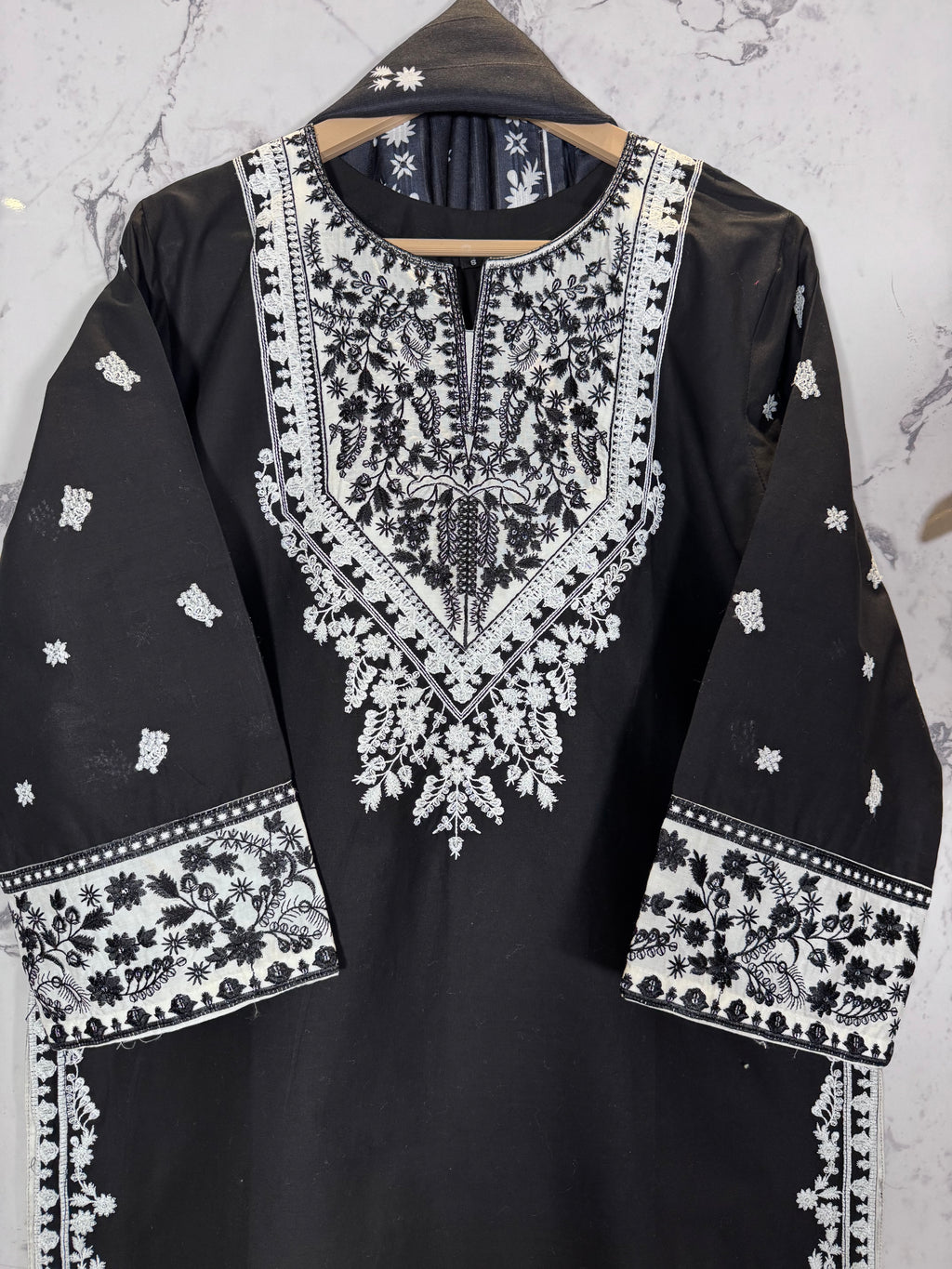 3 Piece Winter Cambric Embroidered Suit