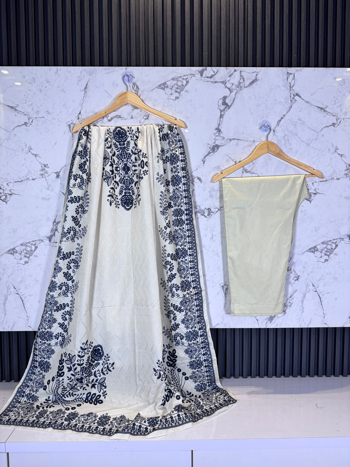3 Piece Winter Cambric Embroidered Suit
