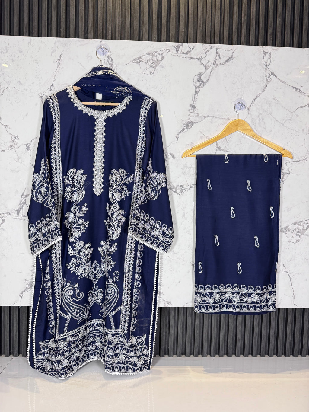 3 Piece Viscous Full Embroidered Suit