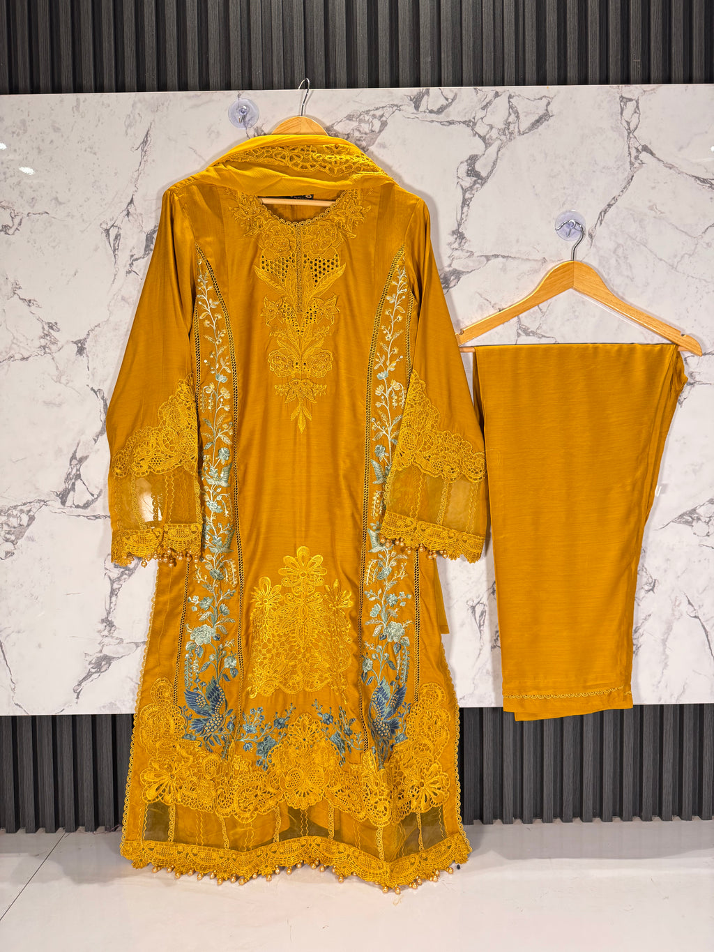 3 Piece Viscous Embroidered Suit