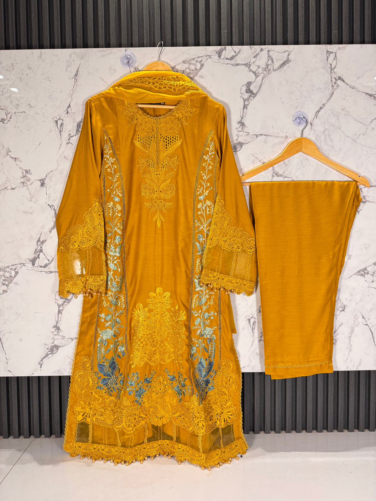 3 Piece Viscous Embroidered Suit