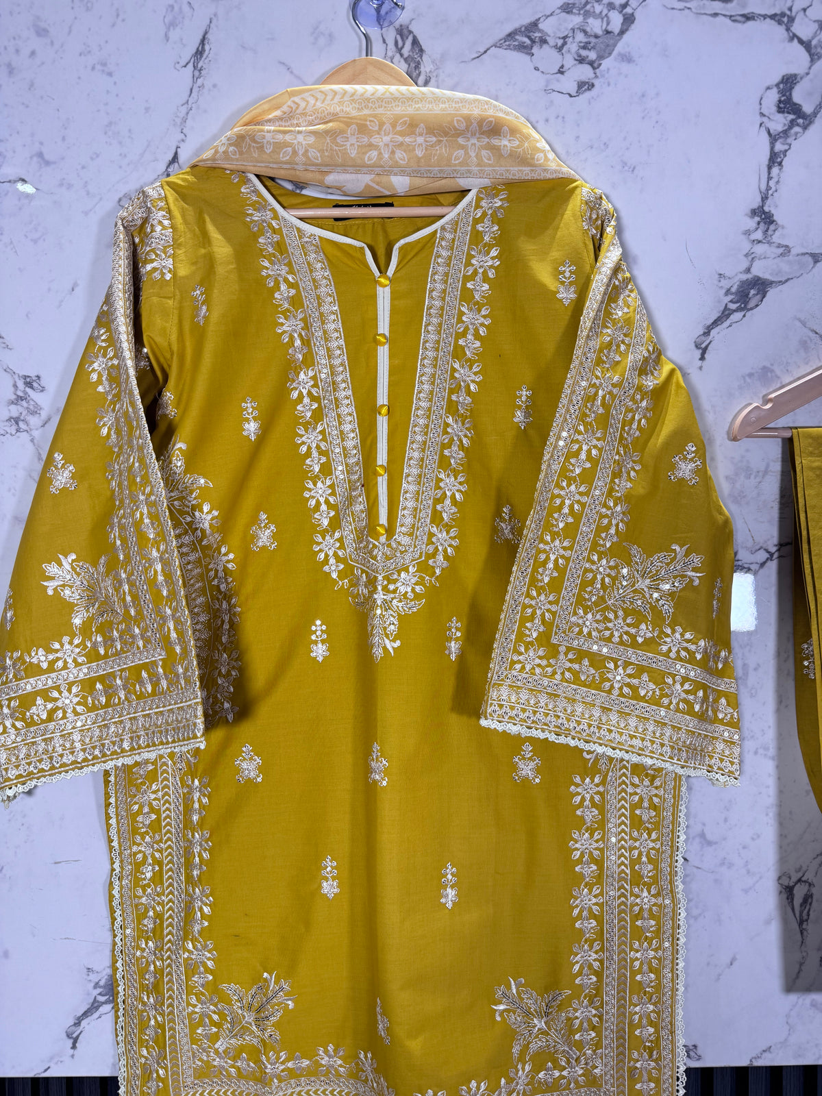 3 Piece Winter Cambric Embroidered Suit