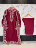 3 Piece Winter Cambric Embroidered Suit