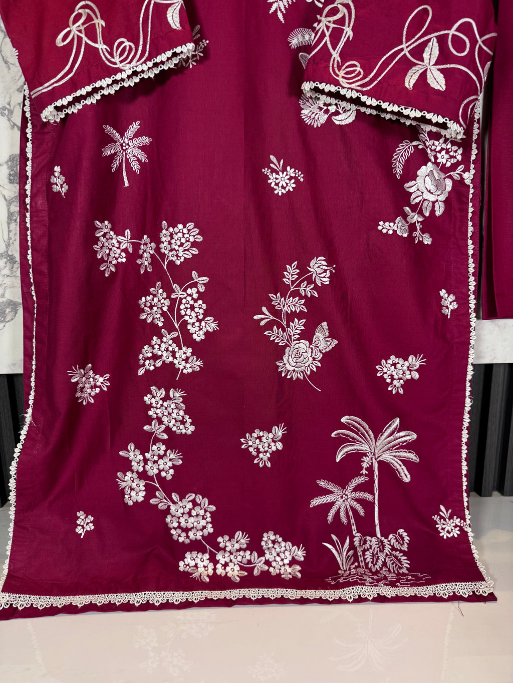 3 Piece Winter Cambric Embroidered Suit