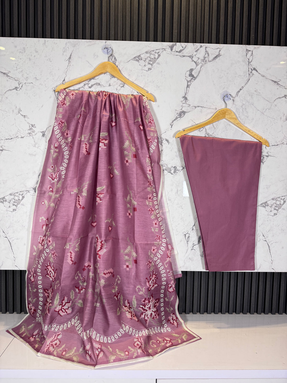 3 Piece Winter Cambric Embroidered Suit