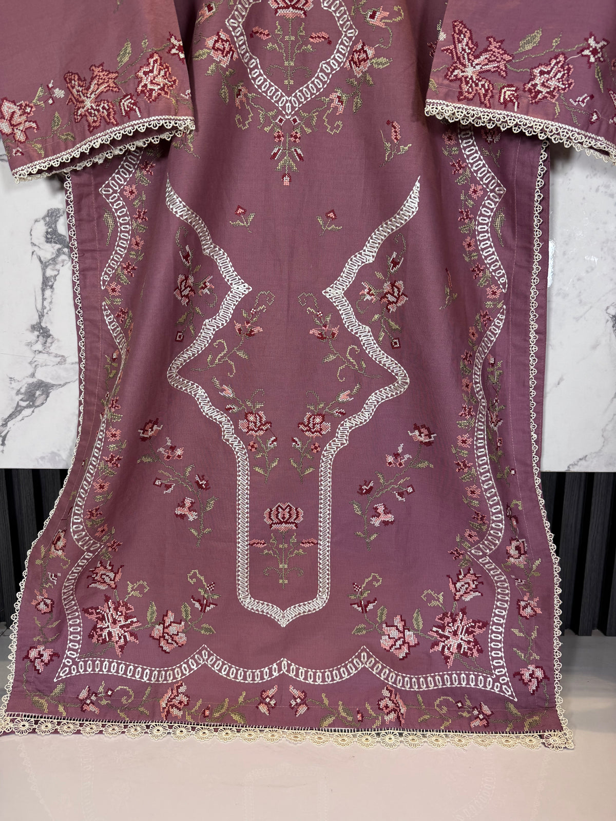 3 Piece Winter Cambric Embroidered Suit
