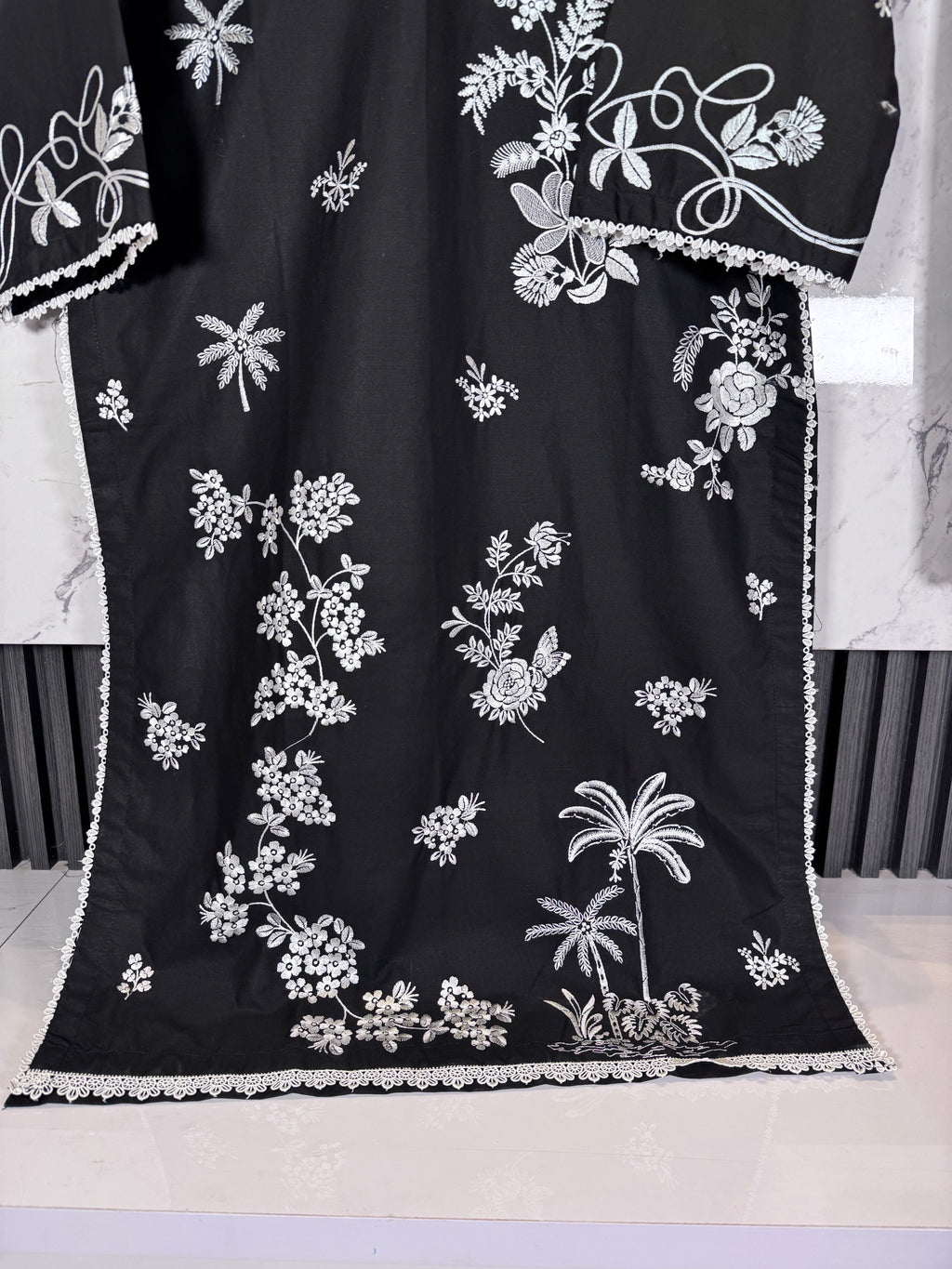 3 Piece Winter Cambric Embroidered Suit