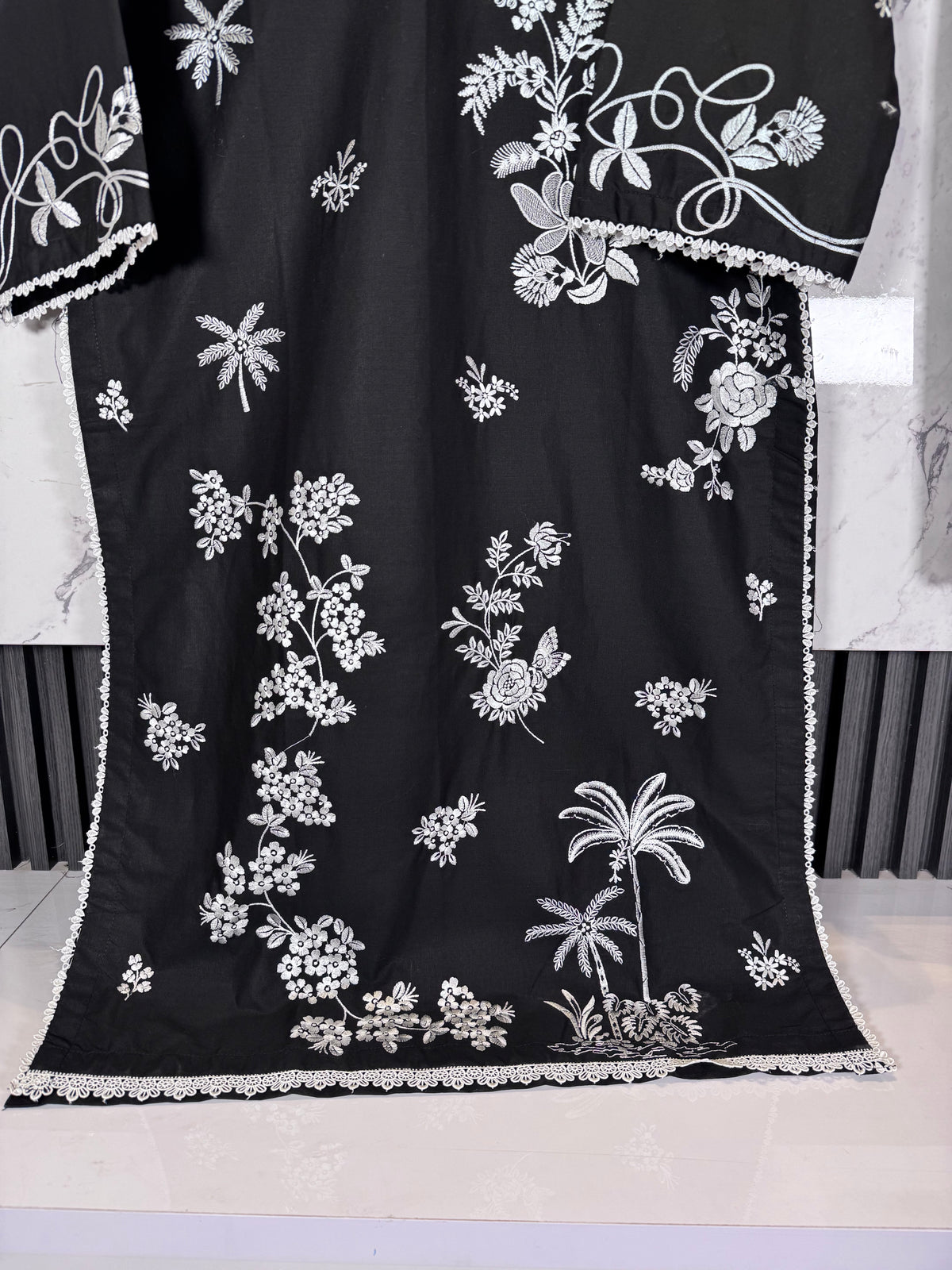 3 Piece Winter Cambric Embroidered Suit