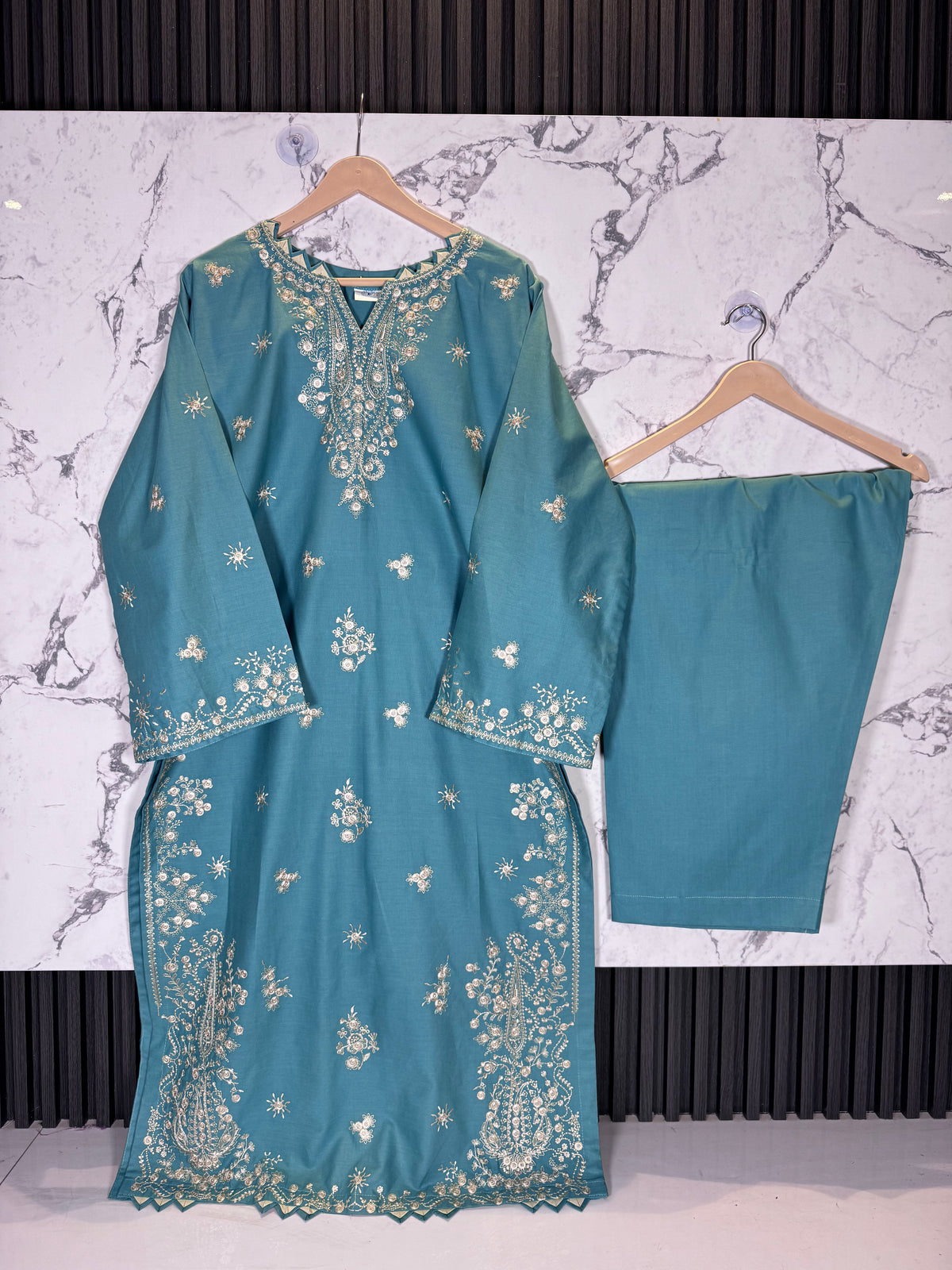 3 Piece Winter Cambric Embroidered Suit