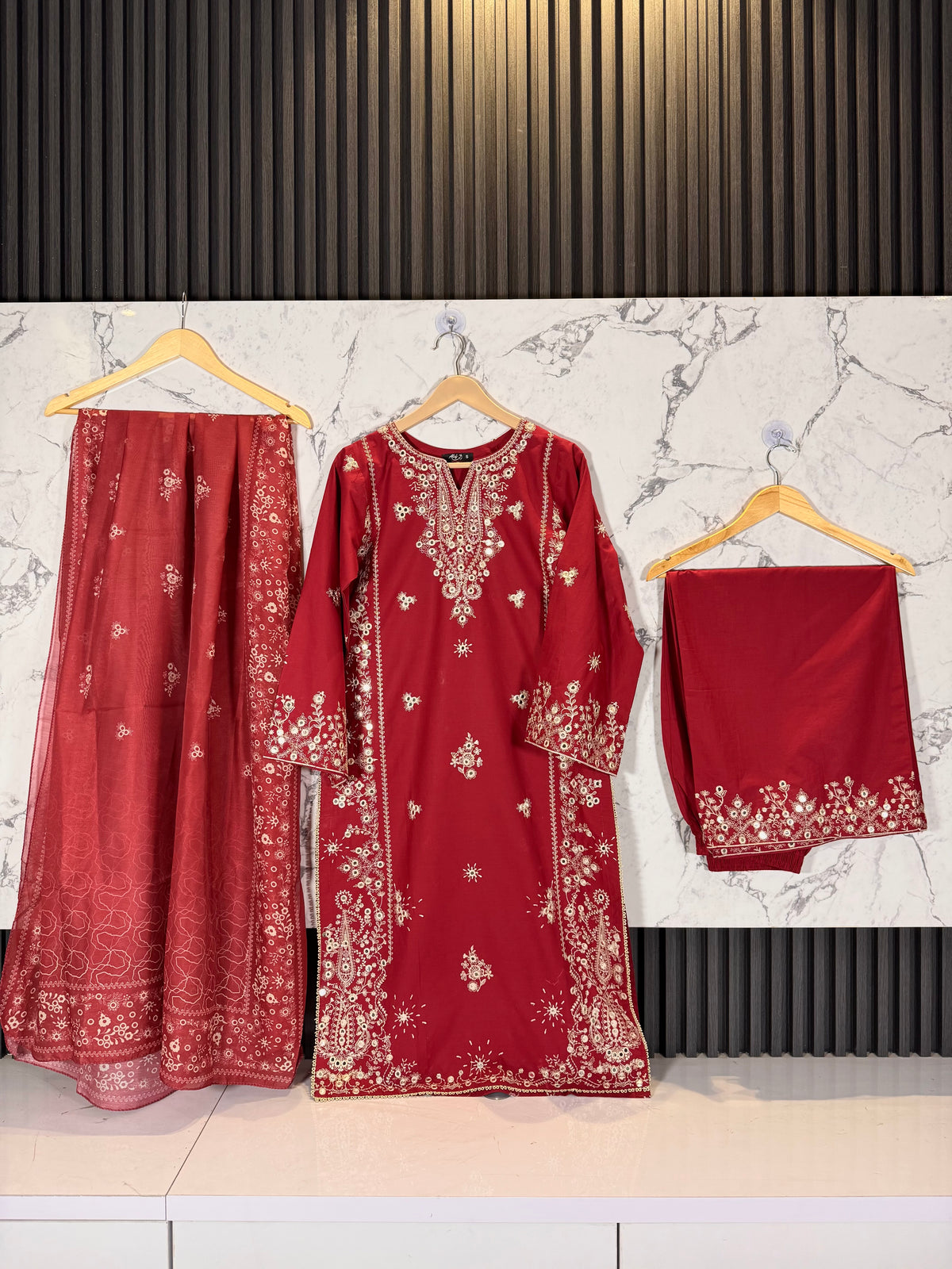 3 Piece Embroidered Winter Cotton Suit
