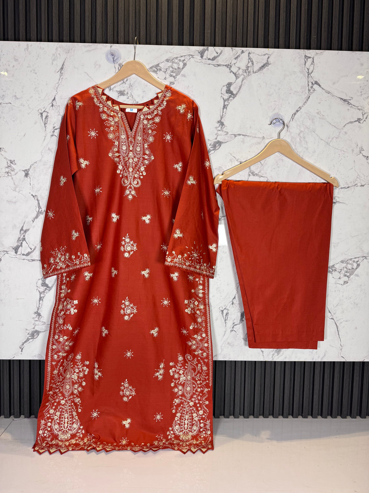 3 Piece Winter Cambric Embroidered Suit