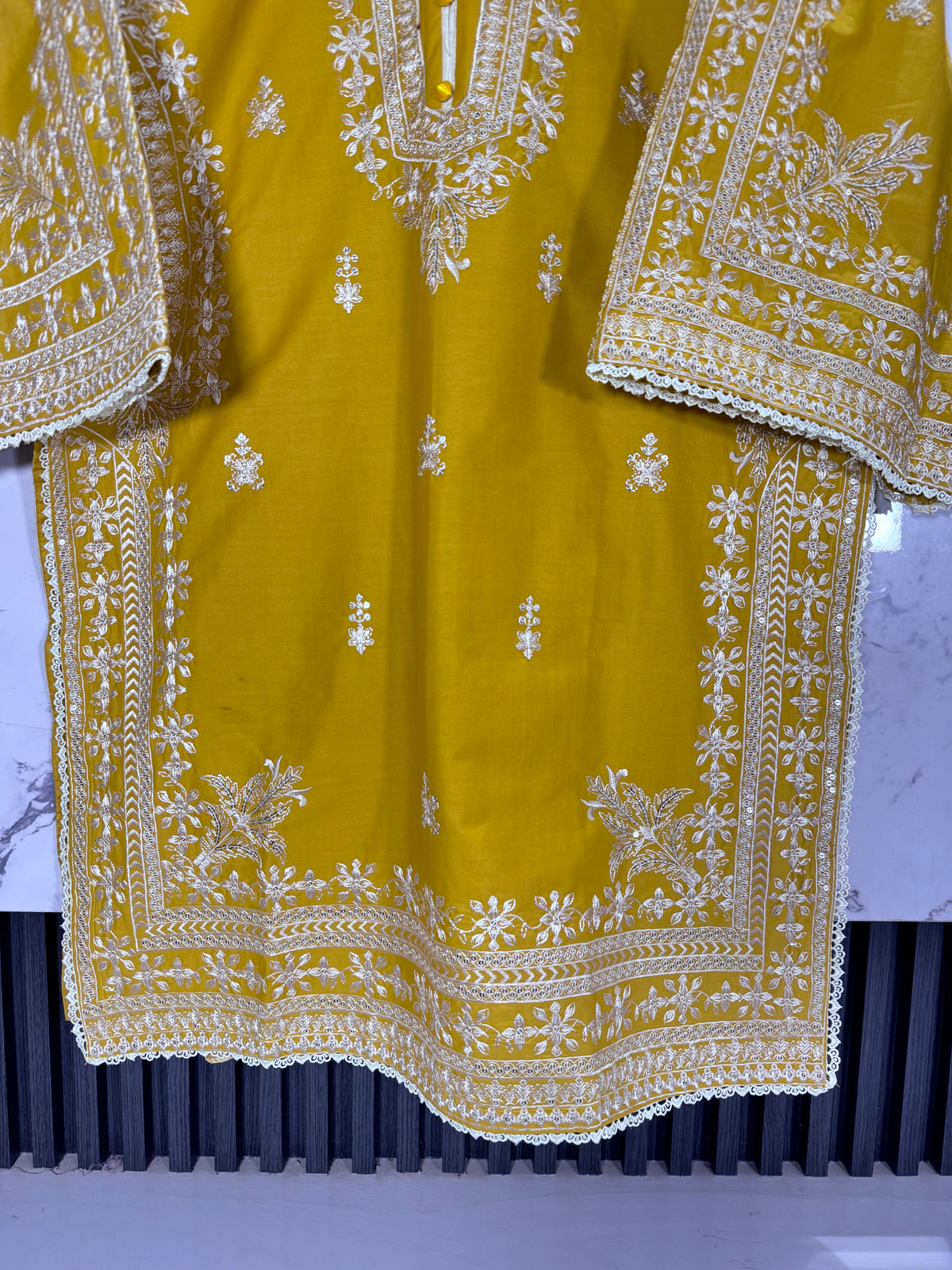 3 Piece Winter Cambric Embroidered Suit