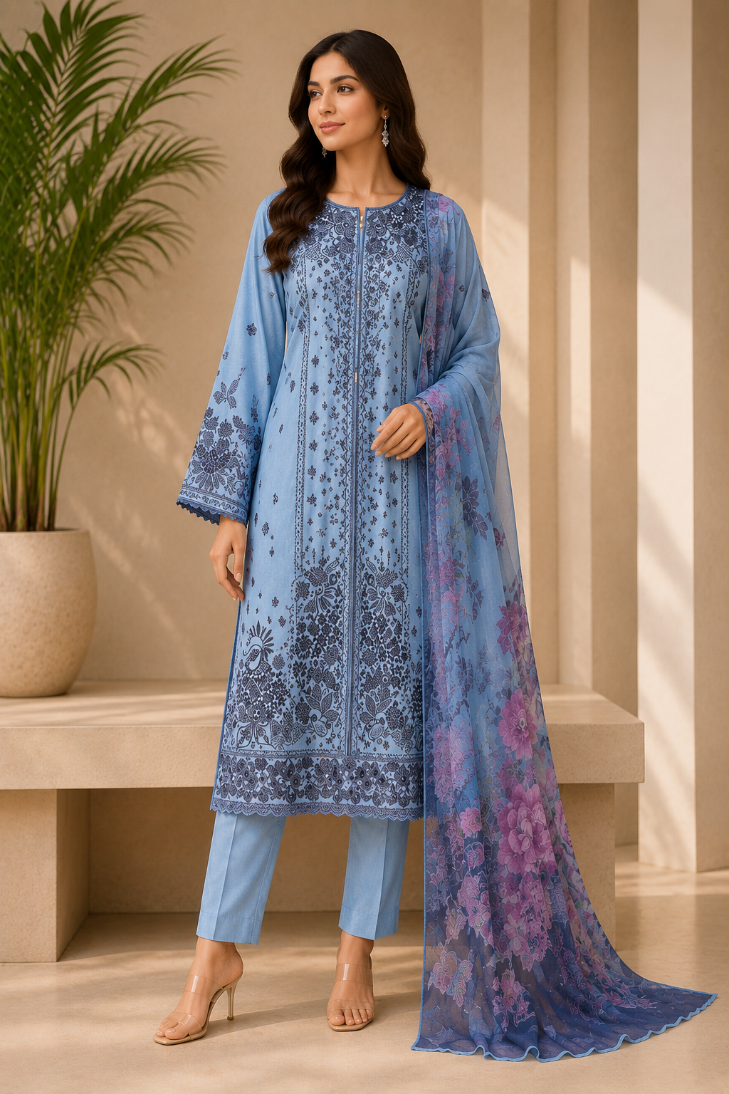 3 Piece Full Embroidered Lawn Suit