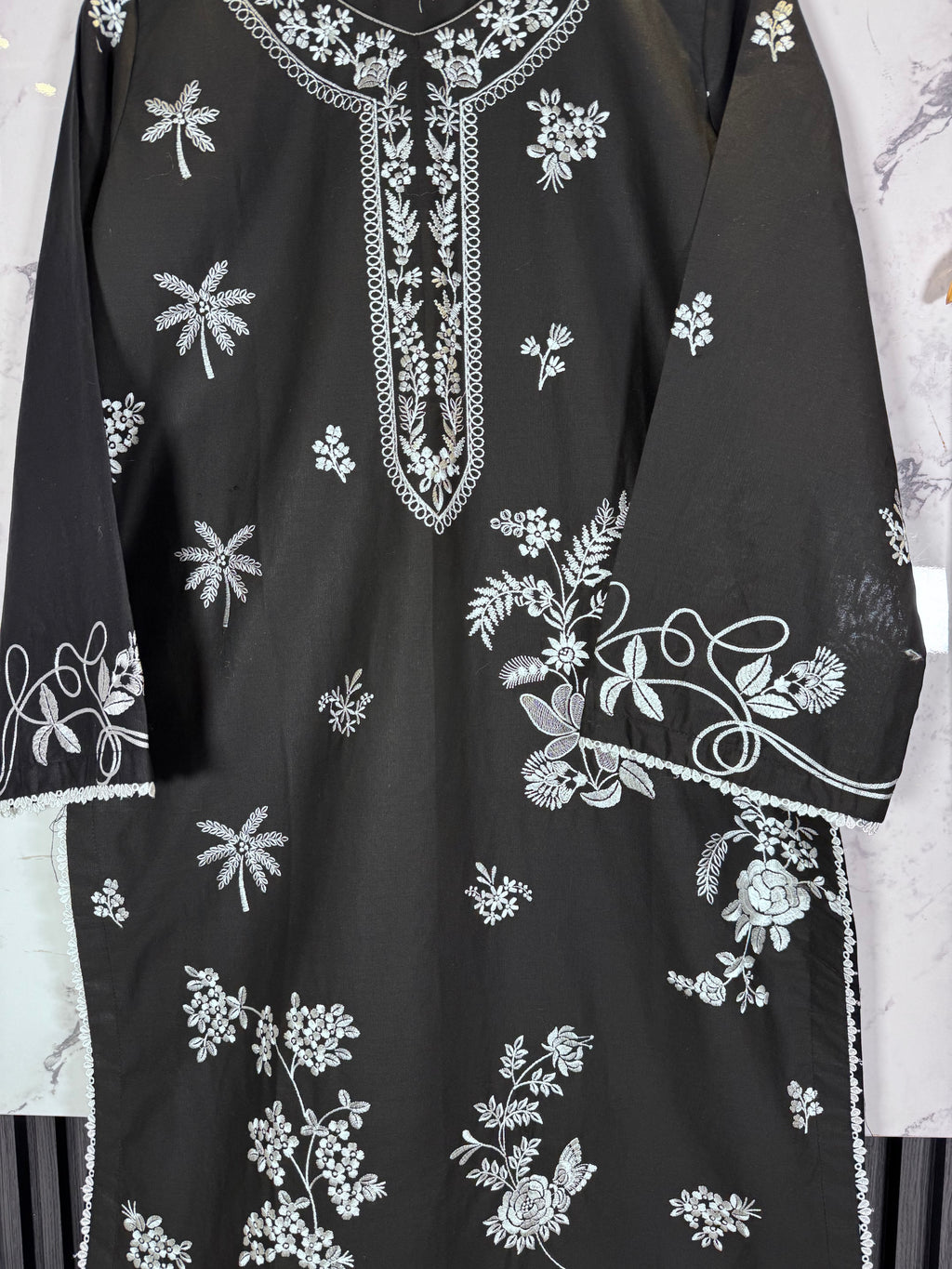 3 Piece Winter Cambric Embroidered Suit