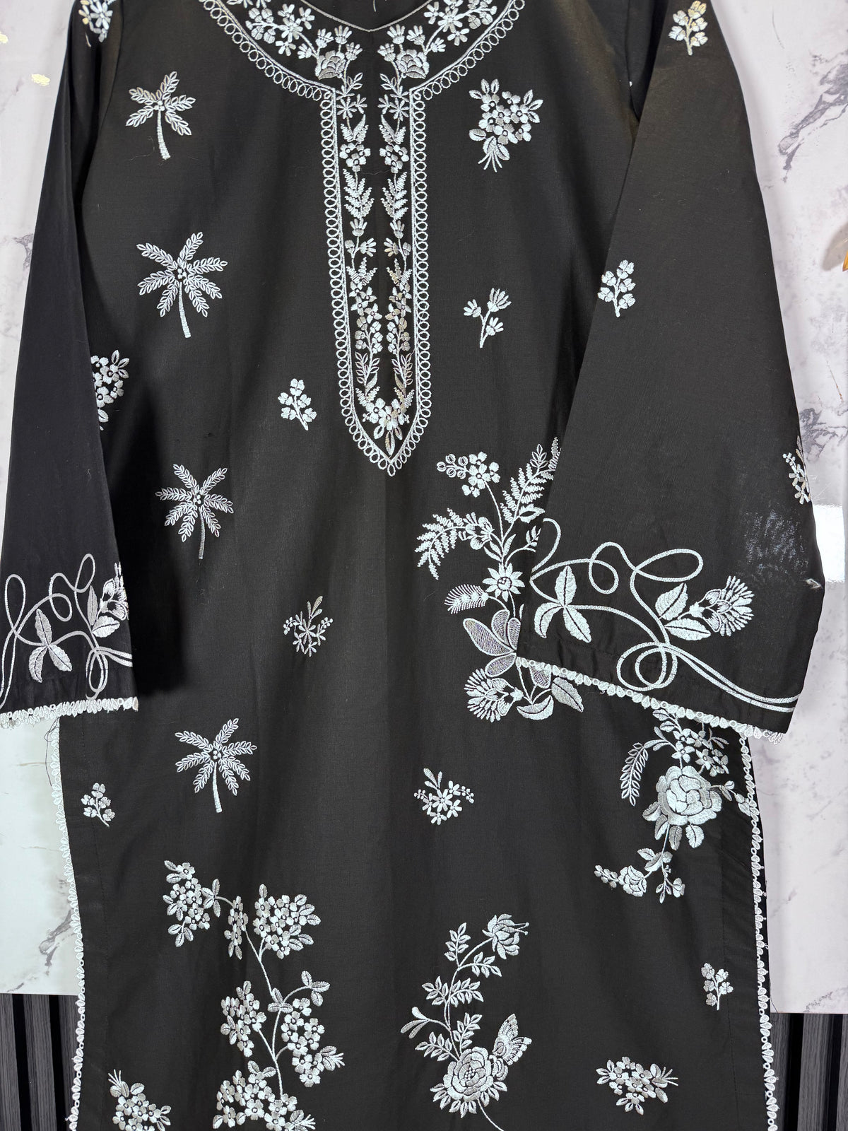 3 Piece Winter Cambric Embroidered Suit