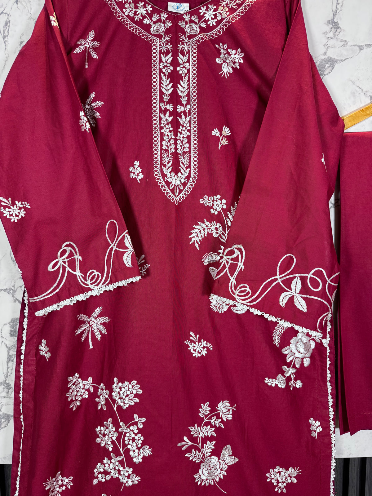 3 Piece Winter Cambric Embroidered Suit