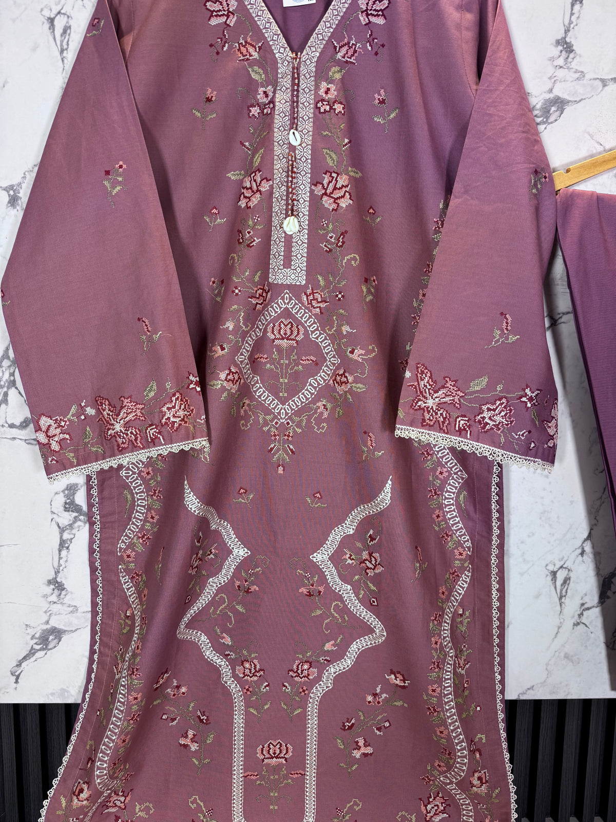 3 Piece Winter Cambric Embroidered Suit