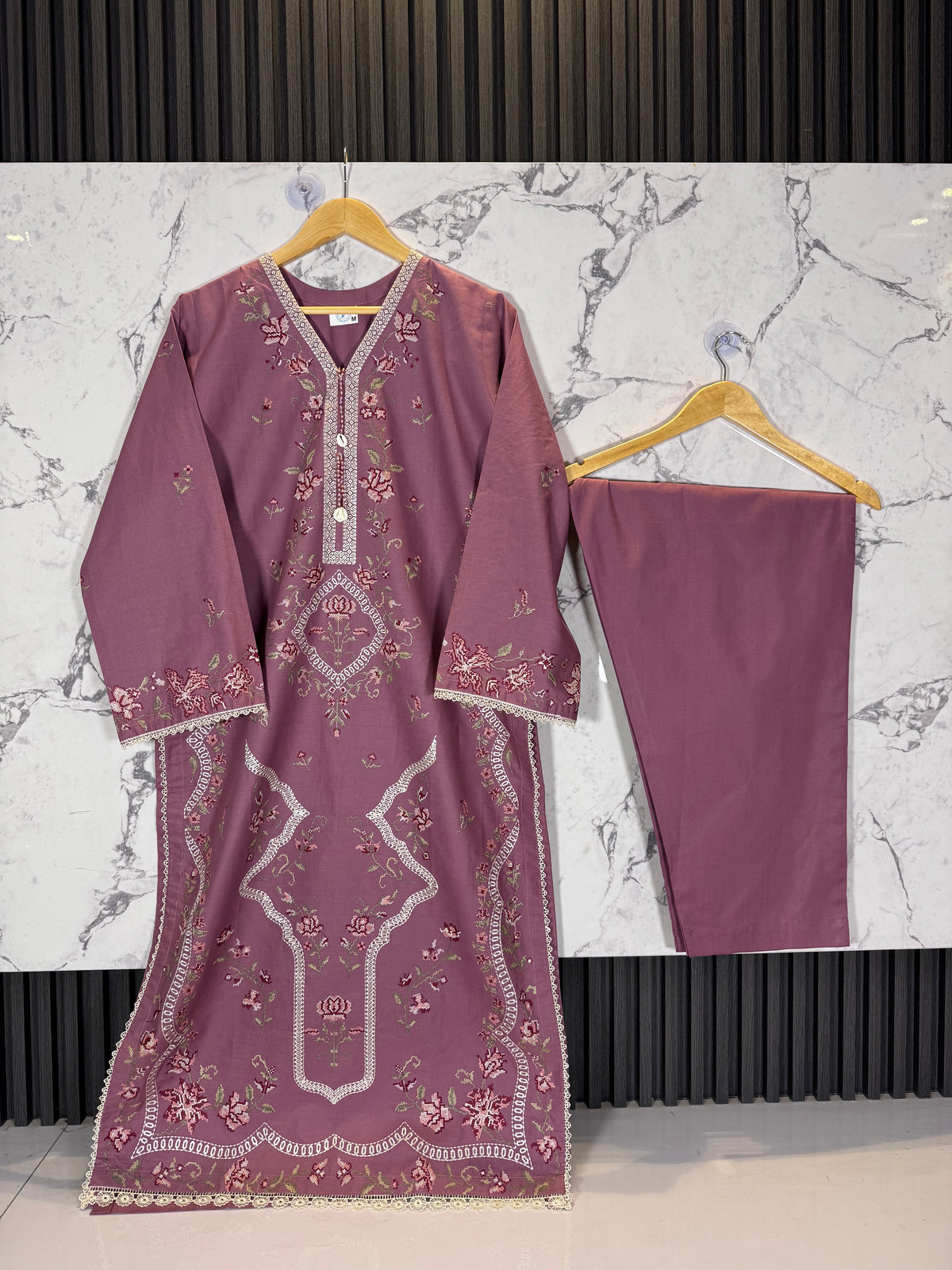 3 Piece Winter Cambric Embroidered Suit