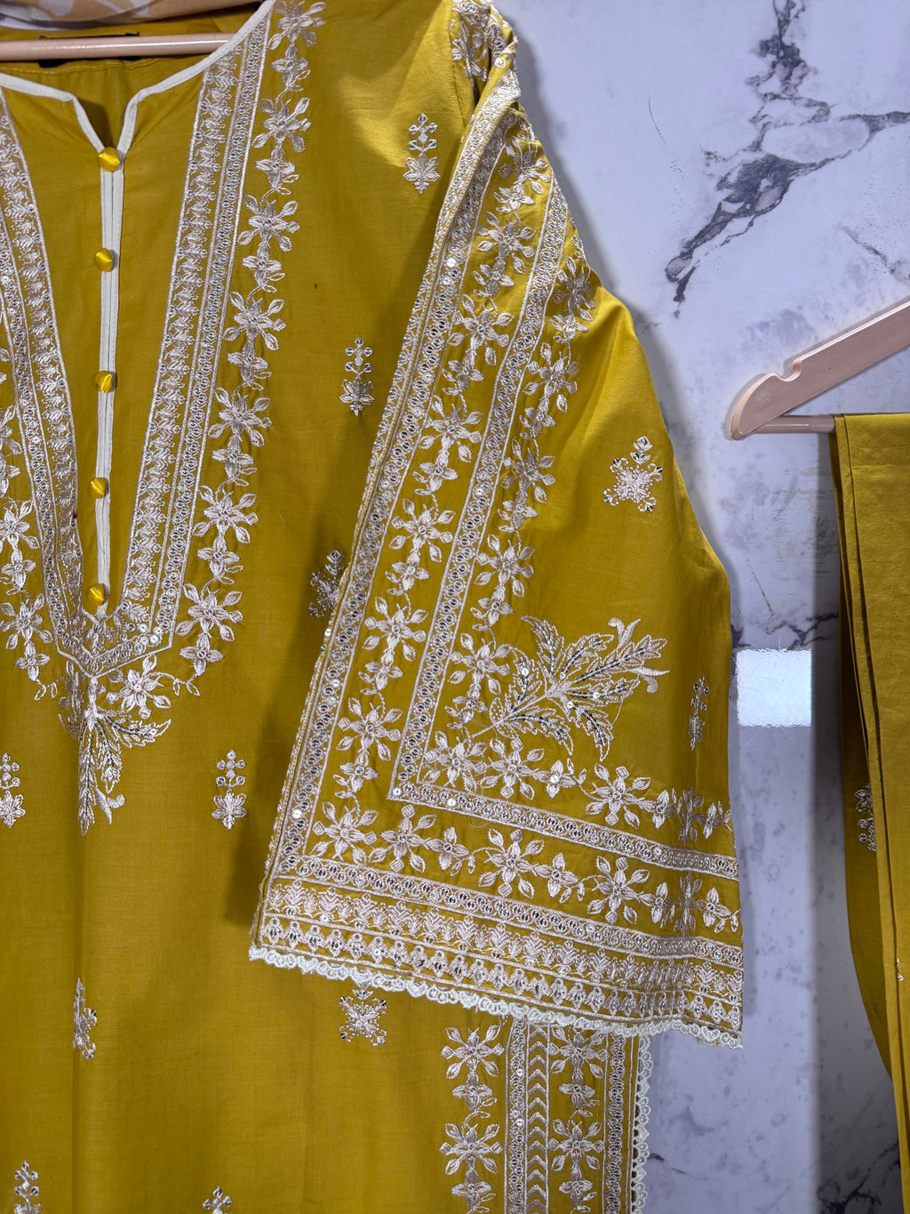 3 Piece Winter Cambric Embroidered Suit